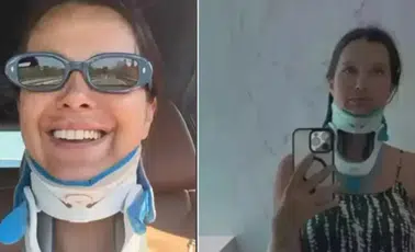 Kaza Sonrası İlk Görüntü: İrem Helvacıoğlu Düğüne Boyunlukla Katıldı